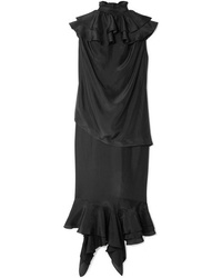 Черное шелковое платье-миди с рюшами от JW Anderson
