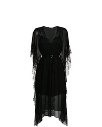 Черное шелковое платье-миди с рюшами от Nk