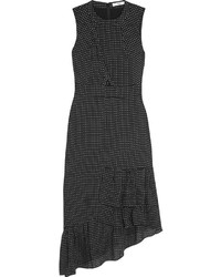 Черное шелковое платье-миди с рюшами от Tibi