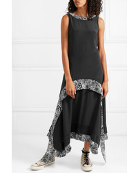 Черное шелковое платье-миди с цветочным принтом от JW Anderson