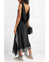 Черное шелковое платье-миди с цветочным принтом от JW Anderson