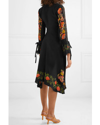 Черное шелковое платье-миди с цветочным принтом от Etro