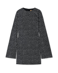 Черное шелковое платье прямого кроя в горошек от Michael Kors Collection