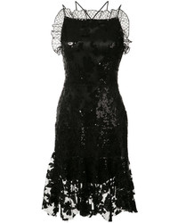 Черное шелковое платье прямого кроя с вышивкой от Rodarte