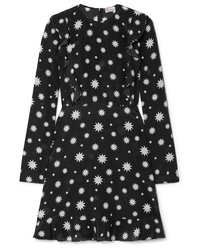 Черное шелковое платье прямого кроя с принтом от REDVALENTINO