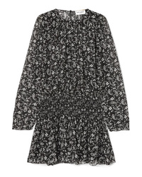 Черное шелковое платье прямого кроя с принтом от Saint Laurent