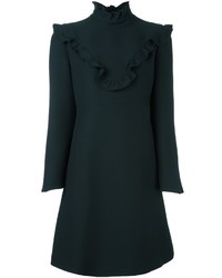 Черное шелковое платье прямого кроя с рюшами от Fendi