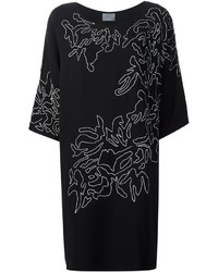Черное шелковое платье прямого кроя с цветочным принтом от Maiyet