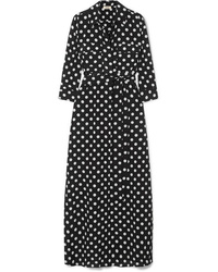 Черное шелковое платье-рубашка в горошек от L'Agence