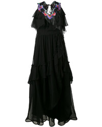 Черное шелковое платье с вышивкой от Alberta Ferretti