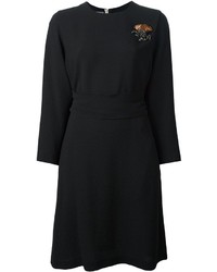 Черное шелковое платье с вышивкой от Rochas
