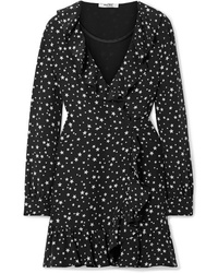 Черное шелковое платье с запахом с принтом от Miu Miu
