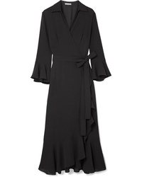 Черное шелковое платье с запахом с рюшами от Michael Kors Collection