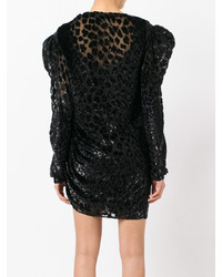 Черное шелковое платье с леопардовым принтом от Saint Laurent