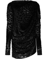 Черное шелковое платье с леопардовым принтом от Saint Laurent