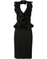 Черное шелковое платье с рюшами от Badgley Mischka