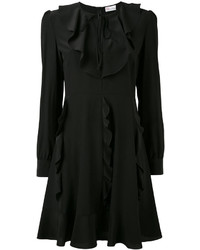 Черное шелковое платье с рюшами от RED Valentino