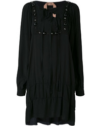 Черное шелковое платье с украшением от No.21