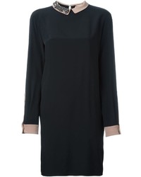 Черное шелковое платье с украшением от No.21