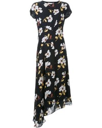 Черное шелковое платье с цветочным принтом от Marni