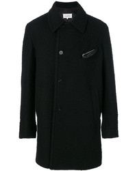 Черное шерстяное пальто с рельефным рисунком