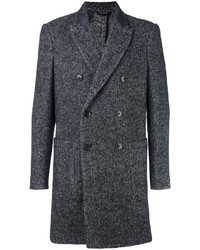 Мужское черное шерстяное пальто с узором "в ёлочку" от Dondup