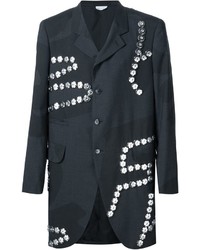 Мужское черное шерстяное пальто с украшением от Comme des Garcons