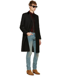 Мужское черное шерстяное пальто от Saint Laurent