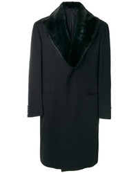 Мужское черное шерстяное пальто от Brioni