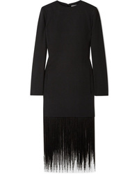 Черное шерстяное платье прямого кроя c бахромой от Givenchy