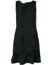 Черное шерстяное платье прямого кроя с принтом от Moschino