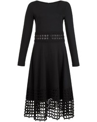 Черное шерстяное платье с вышивкой от Lela Rose