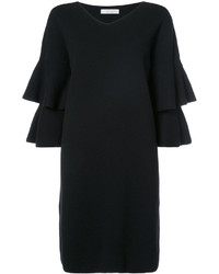 Черное шерстяное платье с рюшами от D-Exterior