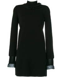 Черное шерстяное платье с рюшами от Ermanno Scervino