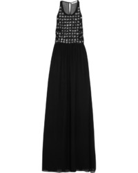 Черное шифоновое вечернее платье с украшением