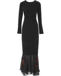 Черное шифоновое вечернее платье с украшением от By Malene Birger
