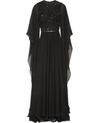 Черное шифоновое вечернее платье с украшением от Elie Saab