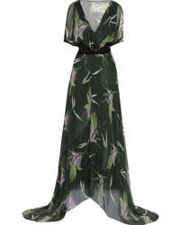 Черное шифоновое платье-макси с цветочным принтом от Marni