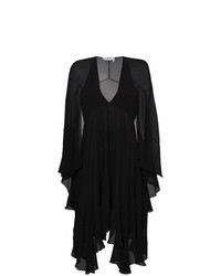 Черное шифоновое платье-миди с рюшами от Chloé