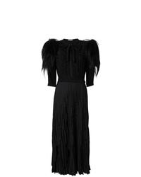 Черное шифоновое платье-миди с украшением от Bottega Veneta