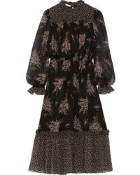 Черное шифоновое платье-миди с цветочным принтом от Michael Kors