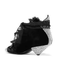 Черные бархатные ботильоны на шнуровке с украшением от Saint Laurent