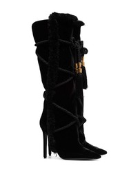 Черные бархатные сапоги от Versace