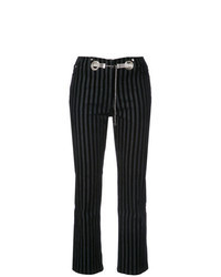 Черные бархатные узкие брюки в вертикальную полоску