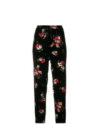 Черные бархатные узкие брюки с цветочным принтом от Forte Forte