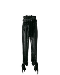 Черные бархатные широкие брюки с цветочным принтом