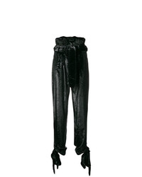 Черные бархатные широкие брюки с цветочным принтом от ATTICO