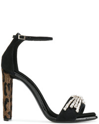 Черные босоножки на каблуке с леопардовым принтом от Giuseppe Zanotti Design