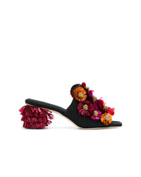 Черные босоножки на каблуке с цветочным принтом от Sanayi 313