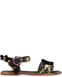 Женские черные босоножки с пайетками с украшением от Dolce & Gabbana